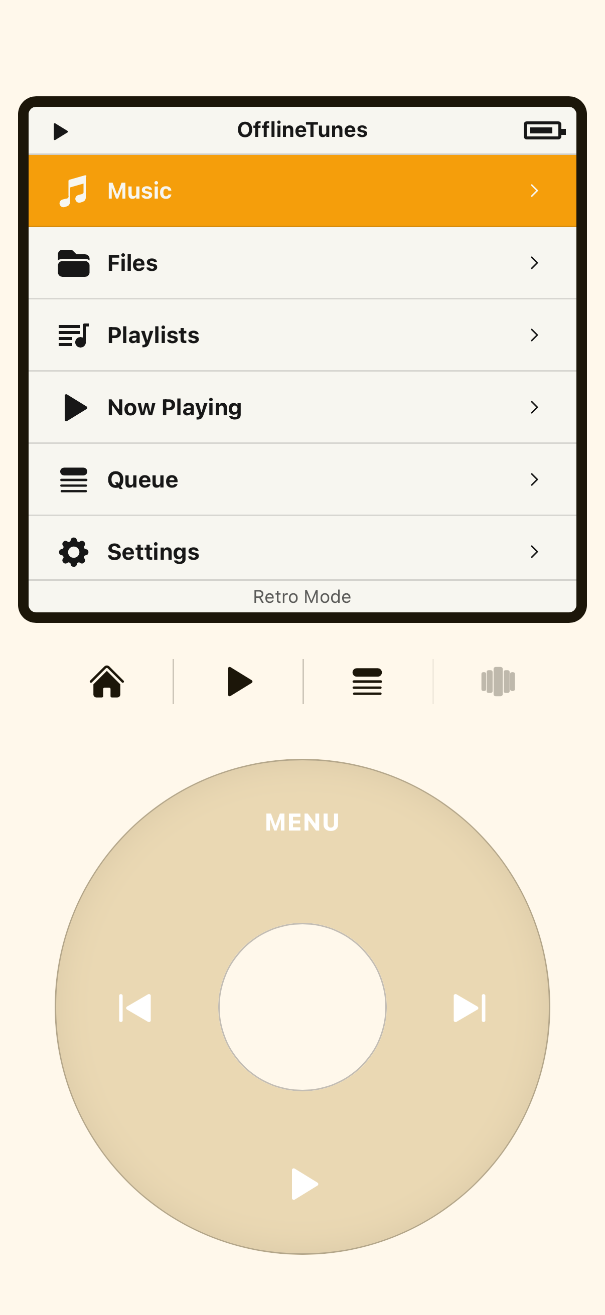 OfflineTunes iPod-style Retro Mode player