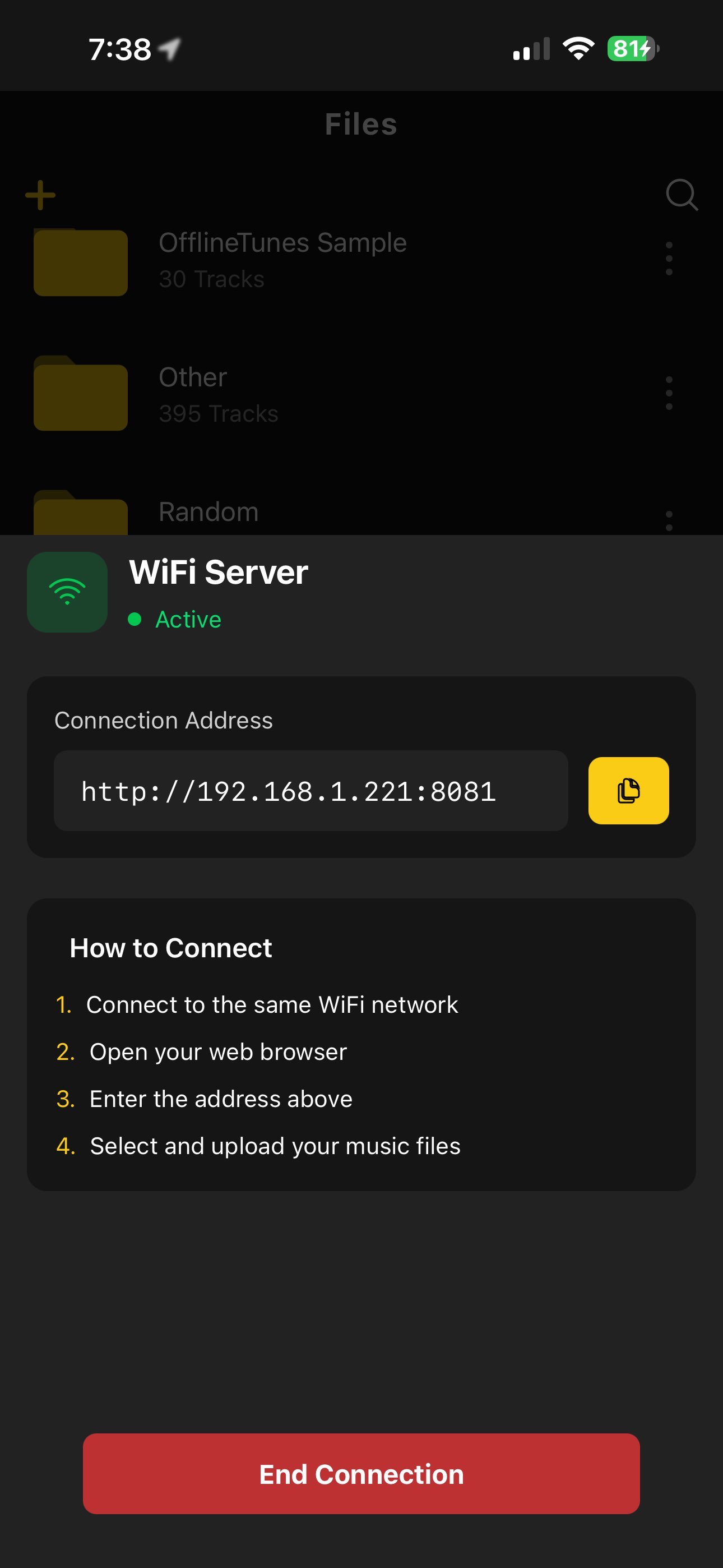 OfflineTunes transfer screen for importing music files to iPhone