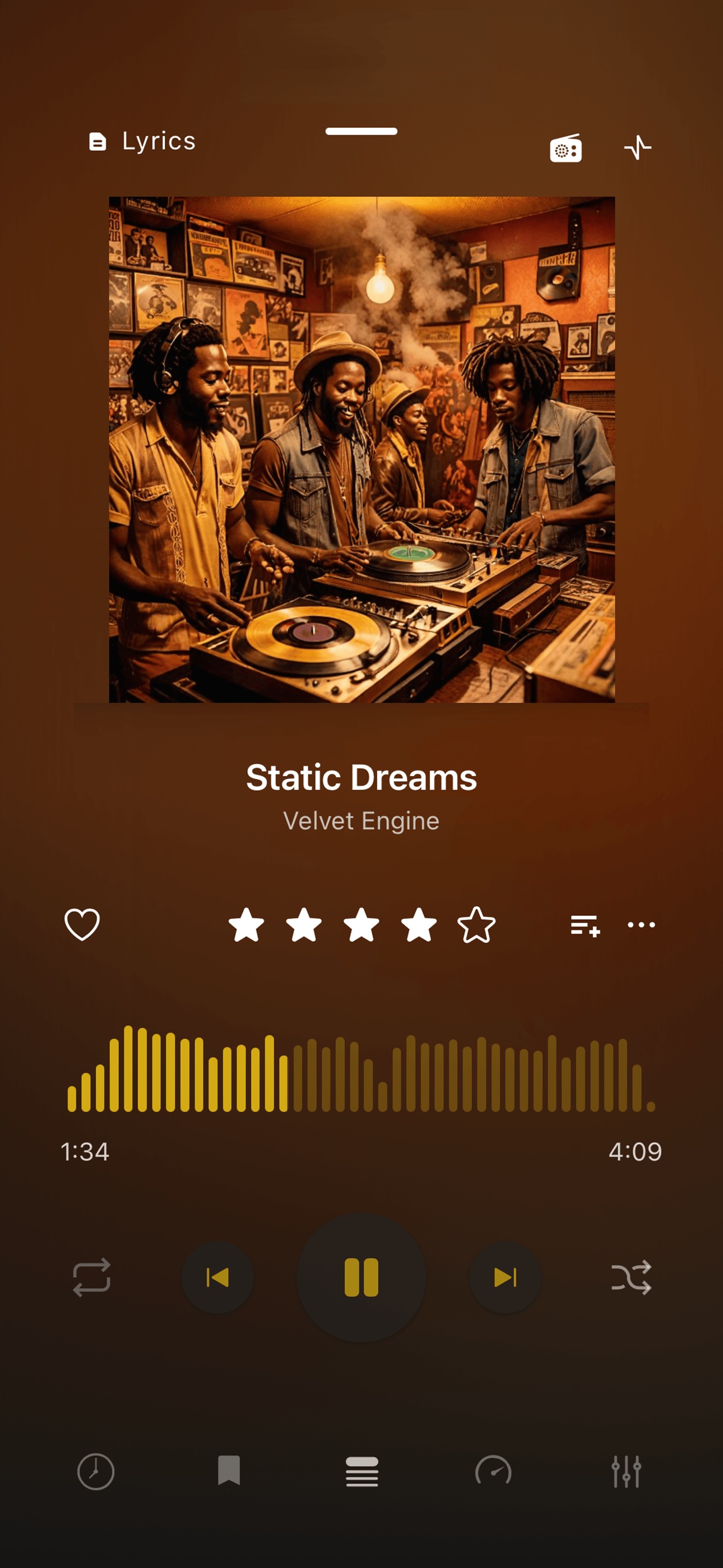 OfflineTunes now-playing screen using a dynamic theme derived from album artwork