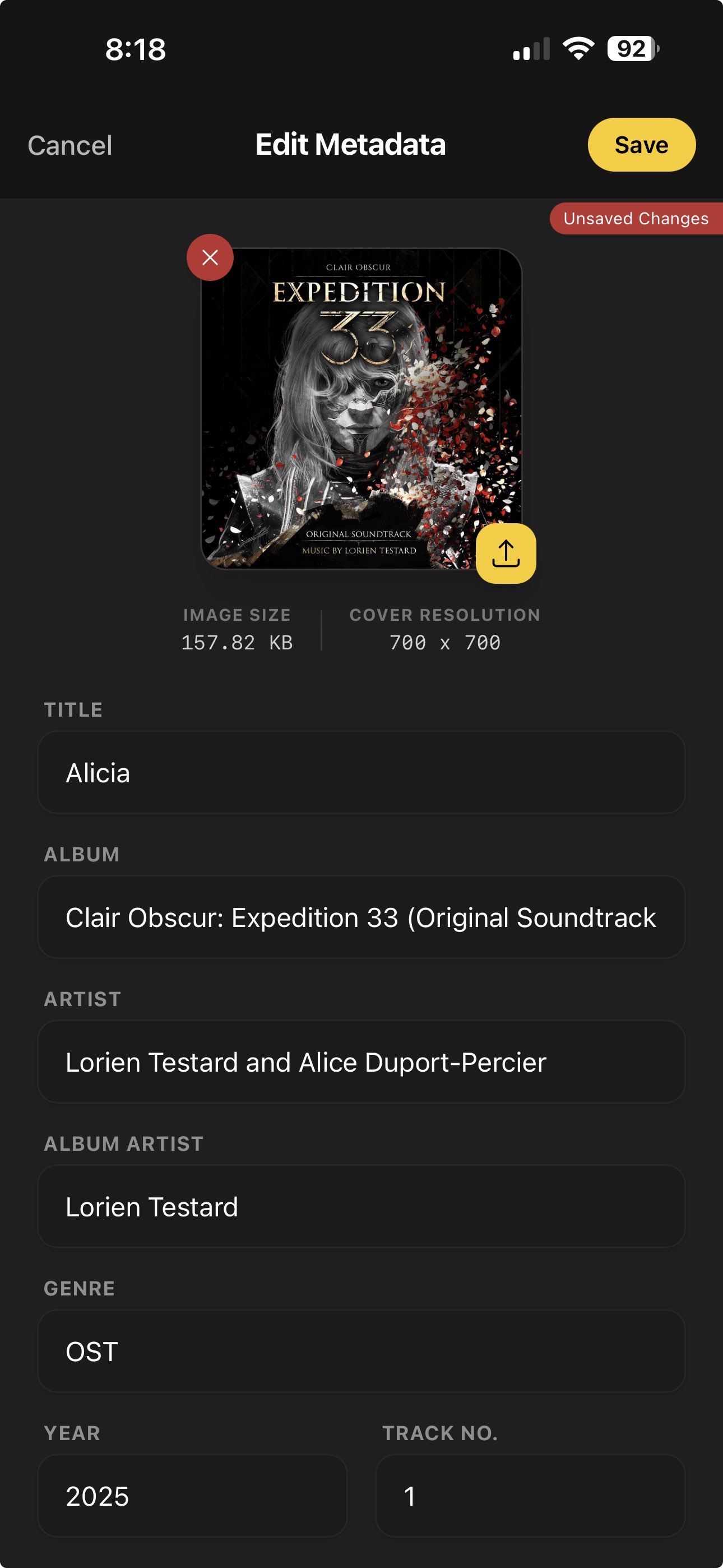 OfflineTunes bulk metadata editing screen on iPhone