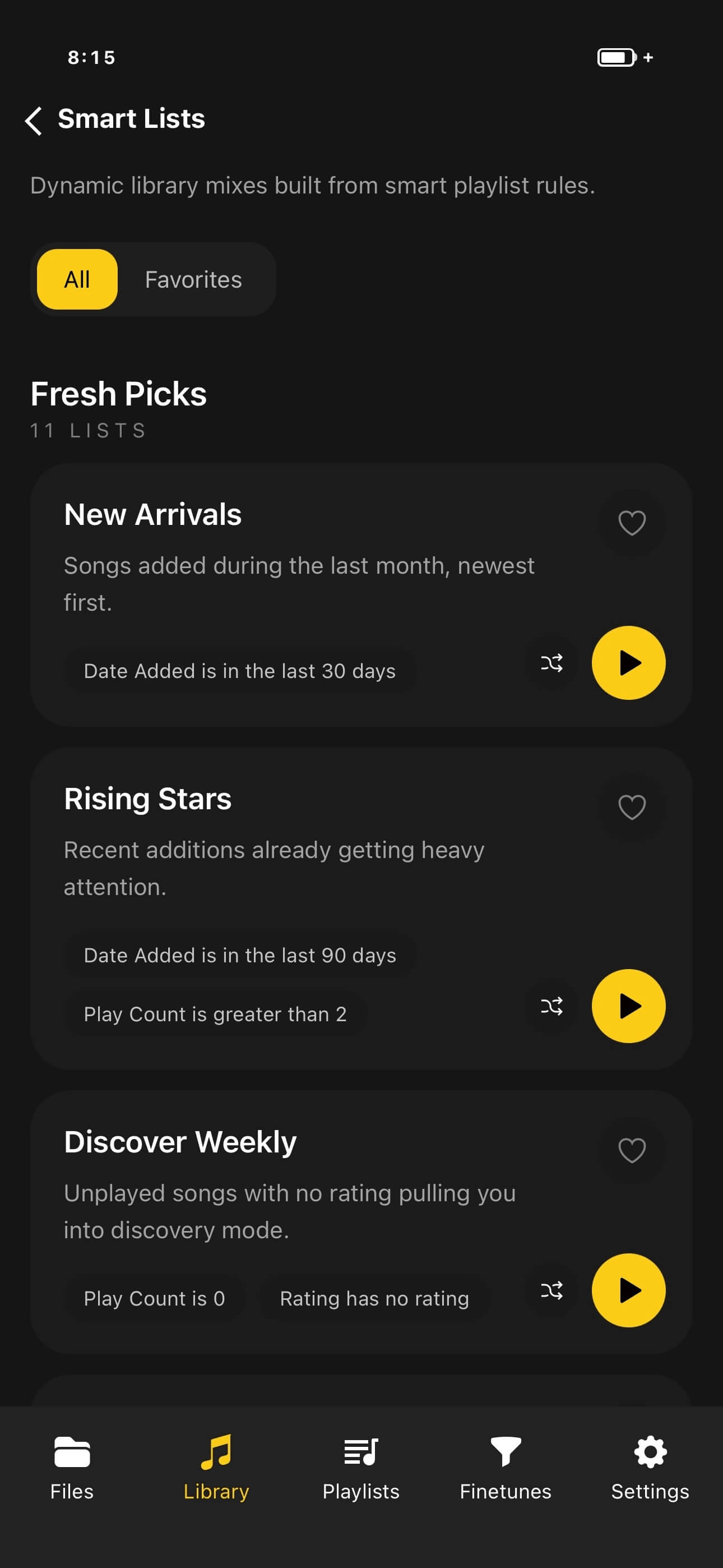 OfflineTunes local music screen with ratings and Smart List organization